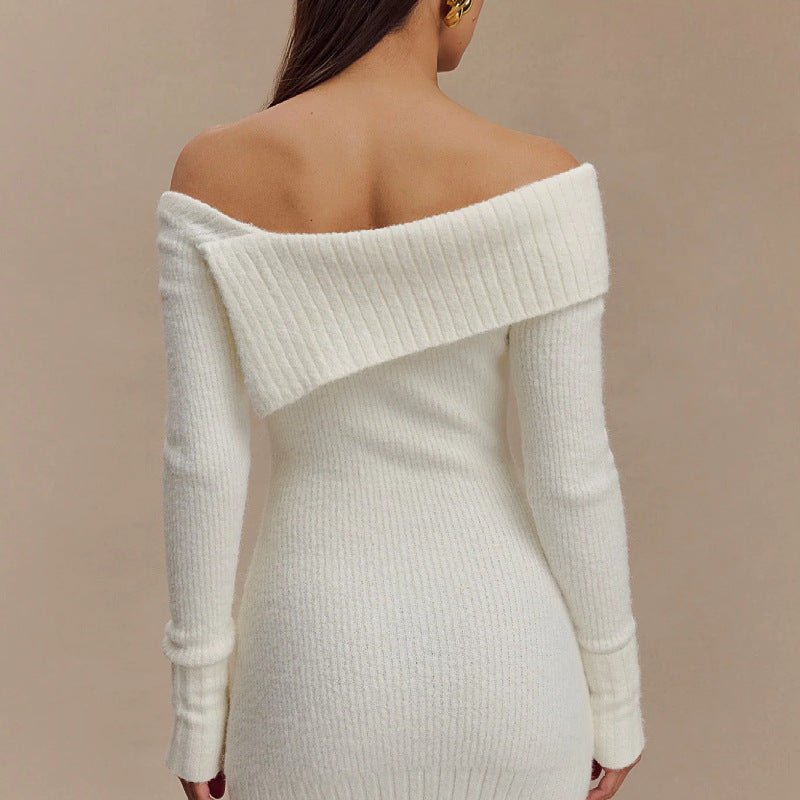 Women's sexy off - shoulder one - shoulder long - sleeved knitted dress - Negative Apparel