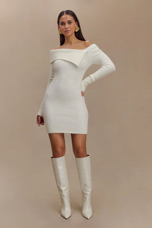 Women's sexy off - shoulder one - shoulder long - sleeved knitted dress - Negative Apparel