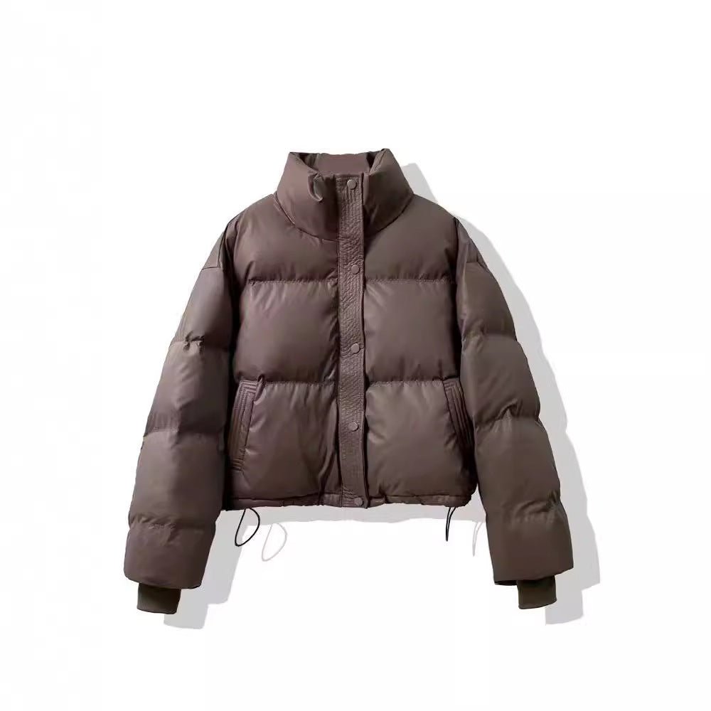Women’s Short PU Artificial Fur Jacket – Semi - Turtleneck Zipper Coat - Negative Apparel