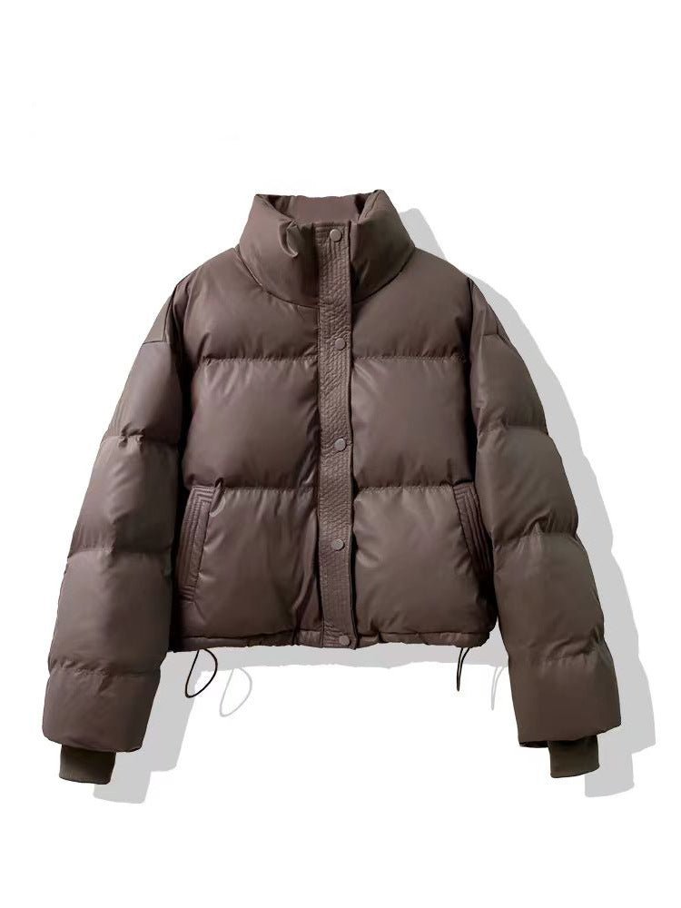 Women’s Short PU Artificial Fur Jacket – Semi - Turtleneck Zipper Coat - Negative Apparel