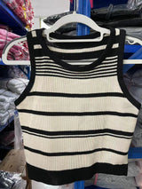 Women’s Sleeveless Striped Knit Sweater | Contrasting Colors Casual Top - Negative Apparel