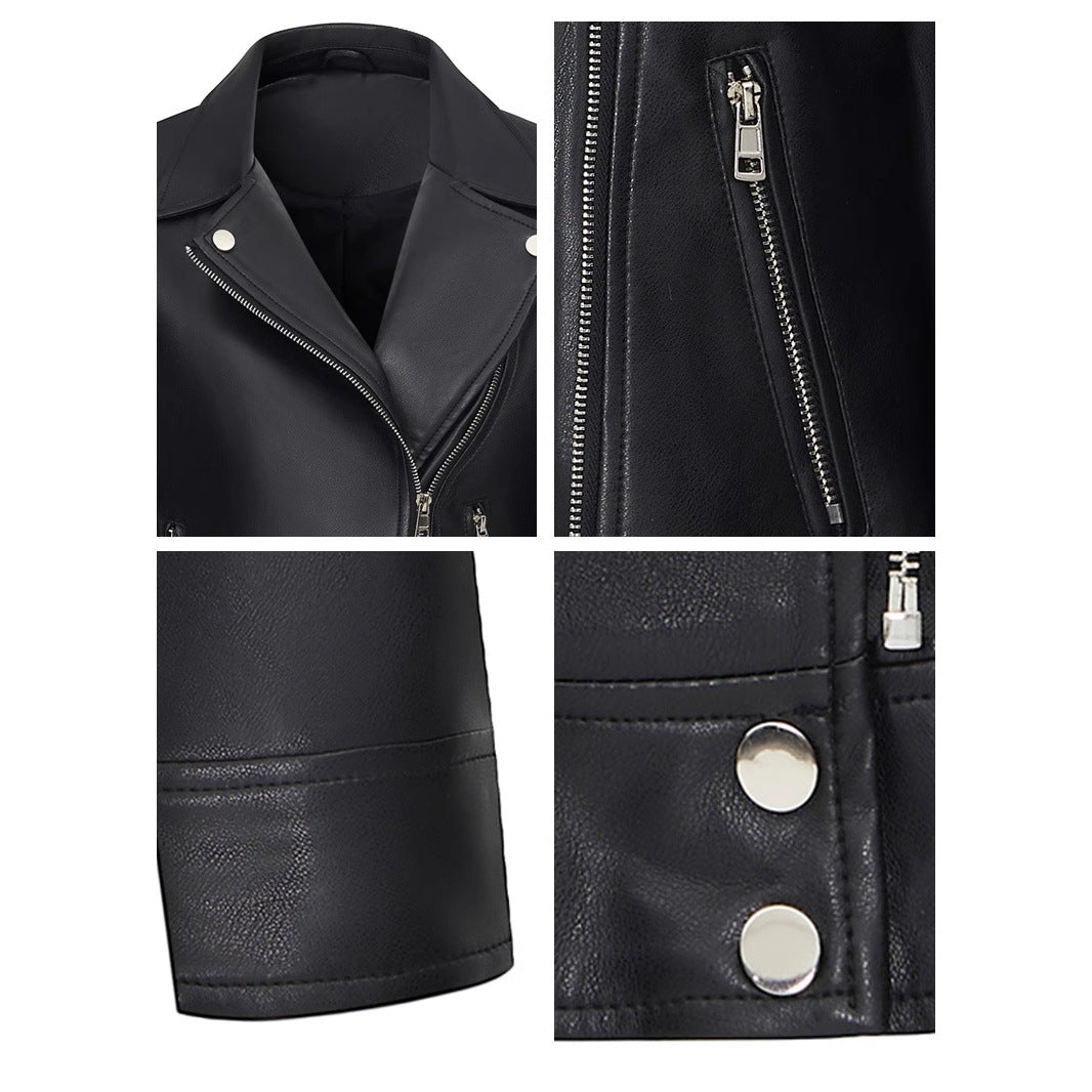 Women’s Slim Fit PU Leather Jacket | Lapel Zipper Style – Winters 2025 Collection - Negative Apparel