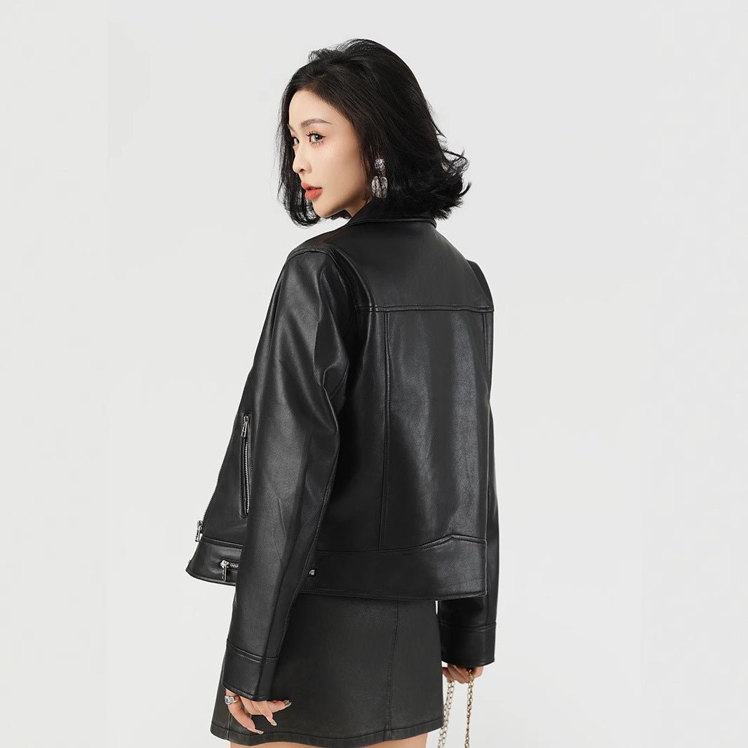 Women’s Slim Fit PU Leather Jacket | Lapel Zipper Style – Winters 2025 Collection - Negative Apparel