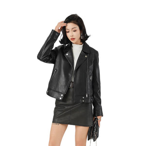 Women’s Slim Fit PU Leather Jacket | Lapel Zipper Style – Winters 2025 Collection - Negative Apparel