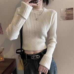 Women’s Slim Fit Solid Color Viscose Knit Sweater | Long Sleeve Pullover – Autumn 2025 - Negative Apparel