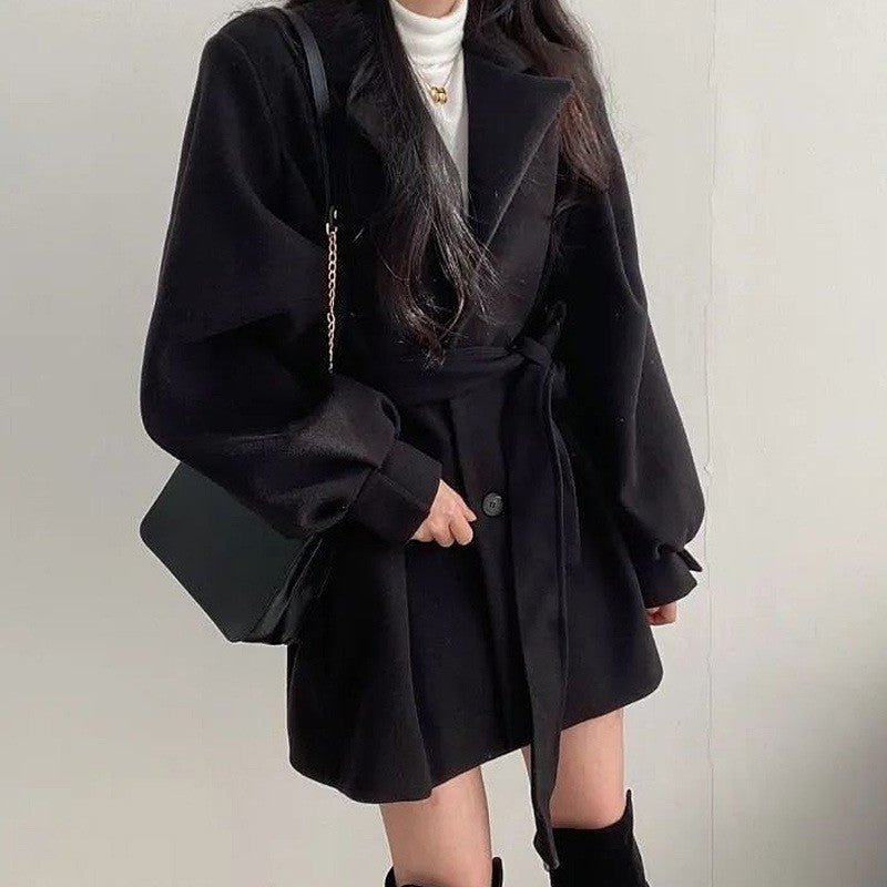 Women’s Slim Fit Wool Jacket – Lapel Bow Detail, Medium Thickness Commuter Style, Winter 2025 Collection - Negative Apparel