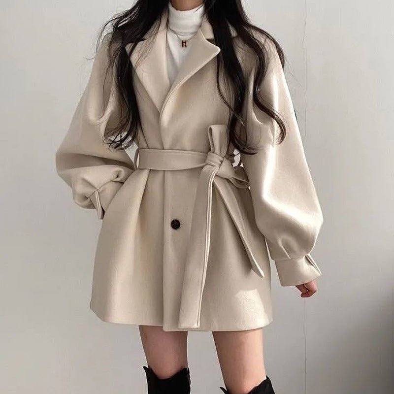 Women’s Slim Fit Wool Jacket – Lapel Bow Detail, Medium Thickness Commuter Style, Winter 2025 Collection - Negative Apparel