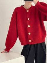 Women’s Solid Color Button Cardigan Sweater – Loose Fit Lazy Wind Knitwear, Autumn 2025 Collection - Negative Apparel