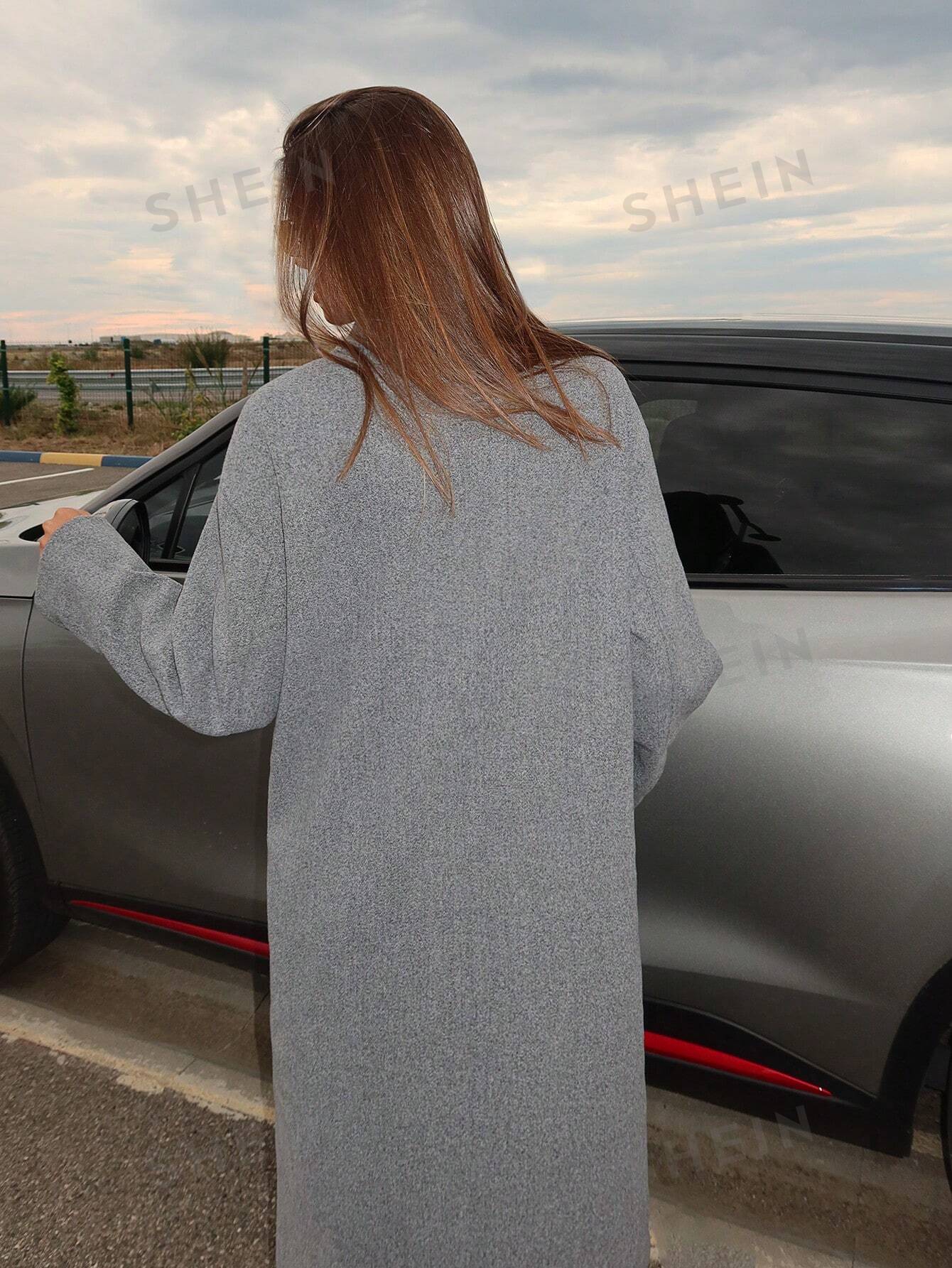 Women's Solid Color Double - Breasted Casual Versatile Long Sleeve Wool Coat - Negative Apparel