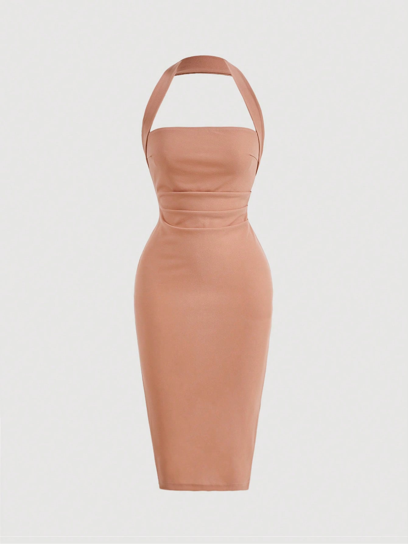 Women's Solid Color Halter Neck Fitted Long Dress, Casual Everyday Wear - Negative Apparel