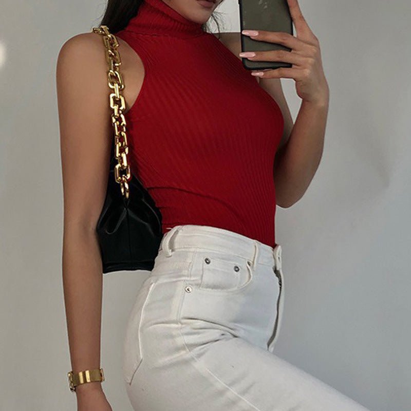 Women’s Solid Color High Collar Sleeveless Sweater | Slim Fit Pullover – 2025 Collection - Negative Apparel