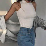 Women’s Solid Color High Collar Sleeveless Sweater | Slim Fit Pullover – 2025 Collection - Negative Apparel