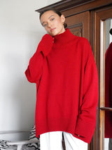 Women’s Solid Color High Neck Knit Sweater | Minimalist Loose Pullover | Autumn 2025 - Negative Apparel