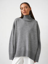 Women’s Solid Color High Neck Knit Sweater | Minimalist Loose Pullover | Autumn 2025 - Negative Apparel