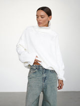 Women’s Solid Color High Neck Knit Sweater | Minimalist Loose Pullover | Autumn 2025 - Negative Apparel