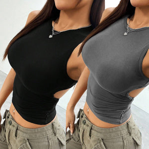 Women’s Solid Color Hollow - Out Sleeveless Top – Spring 2025 - Negative Apparel
