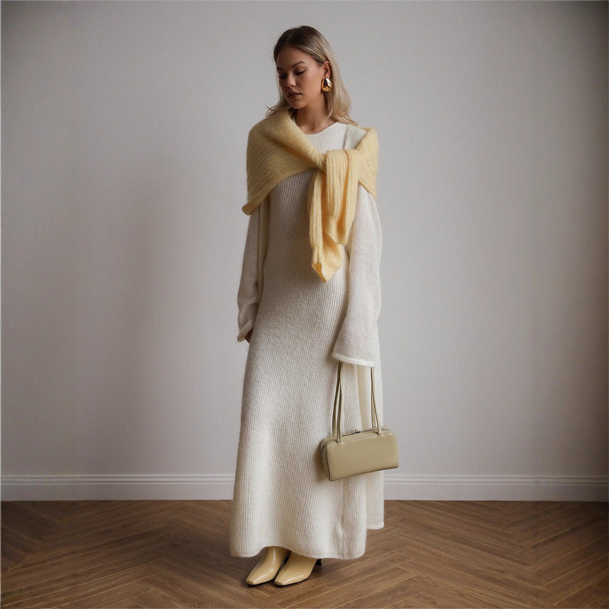 Women’s Solid Color Knit Skirt Set | Acrylic Long Skirt Two - Piece Outfit | Autumn 2025 - Negative Apparel