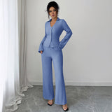 Women’s Solid Color Knitted Two - Piece Set | Elegant Long Sleeve Casual Suit – Winters 2025 - Negative Apparel