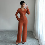 Women’s Solid Color Knitted Two - Piece Set | Elegant Long Sleeve Casual Suit – Winters 2025 - Negative Apparel