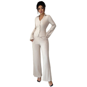 Women’s Solid Color Knitted Two - Piece Set | Elegant Long Sleeve Casual Suit – Winters 2025 - Negative Apparel