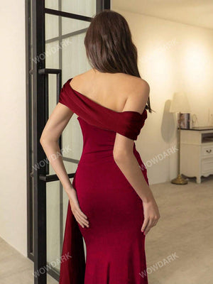 Women's Solid Color Knotted Off - Shoulder Long Dress - Negative Apparel