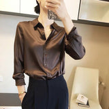 Women’s Solid Color Lapel Loose Fit Shirt | Long Sleeve Button - Down – Autumn 2025 - Negative Apparel