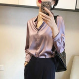 Women’s Solid Color Lapel Loose Fit Shirt | Long Sleeve Button - Down – Autumn 2025 - Negative Apparel