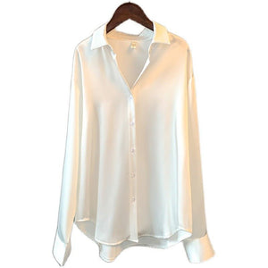Women’s Solid Color Lapel Loose Fit Shirt | Long Sleeve Button - Down – Autumn 2025 - Negative Apparel
