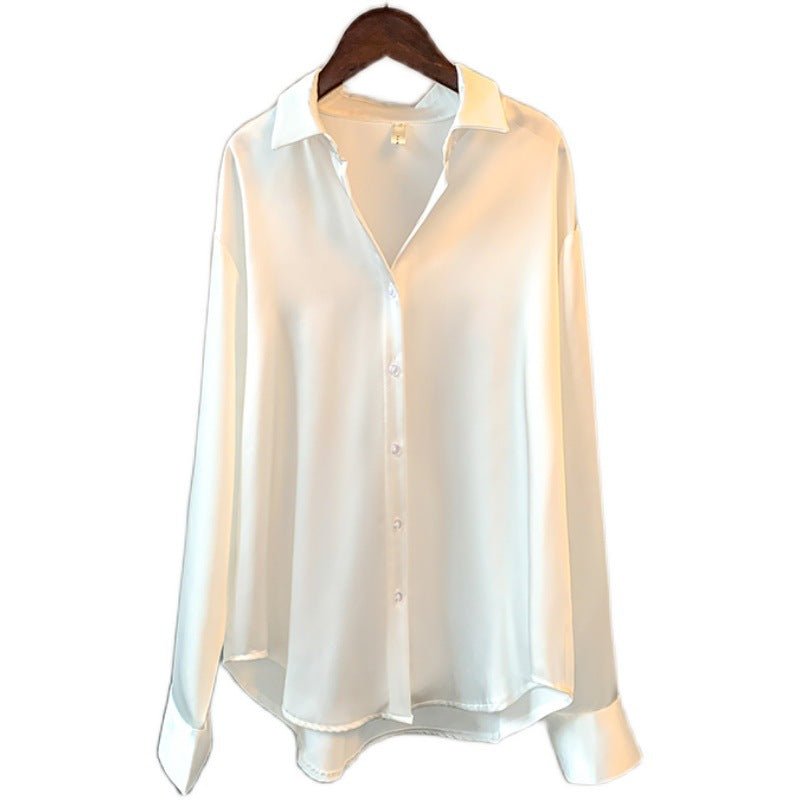 Women’s Solid Color Lapel Loose Fit Shirt | Long Sleeve Button - Down – Autumn 2025 - Negative Apparel