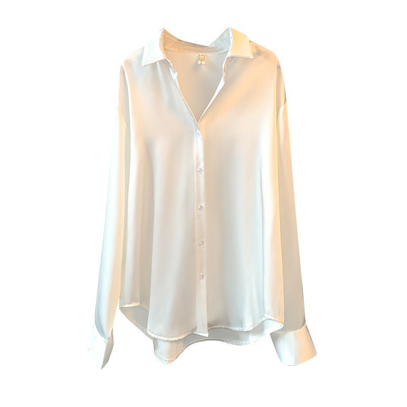 Women’s Solid Color Lapel Loose Fit Shirt | Long Sleeve Button - Down – Autumn 2025 - Negative Apparel
