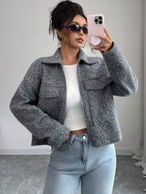 Women’s Solid Color Lapel Zipper Jacket | Slim Fit Woven Blazer – Autumn 2025 - Negative Apparel