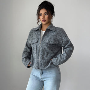 Women’s Solid Color Lapel Zipper Jacket | Slim Fit Woven Blazer – Autumn 2025 - Negative Apparel