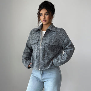 Women’s Solid Color Lapel Zipper Jacket | Slim Fit Woven Blazer – Autumn 2025 - Negative Apparel