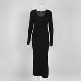 Women’s Solid Color Long Sleeve V - Neck Bodycon Dress | Pure Desire Celebrity Style | Summer 2025 - Negative Apparel