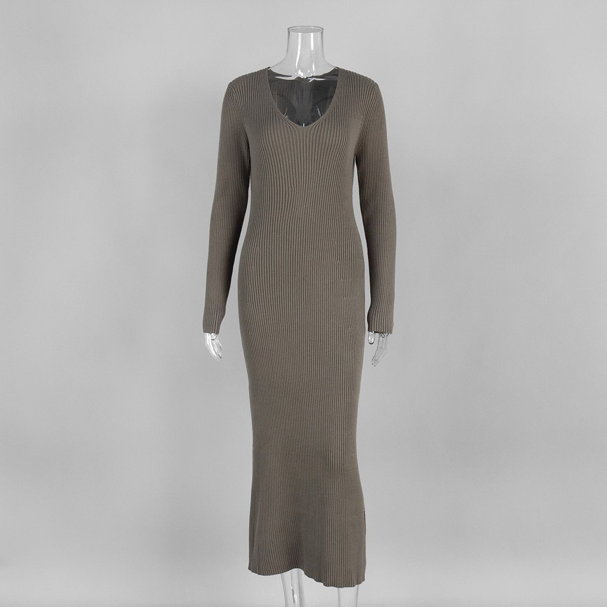 Women’s Solid Color Long Sleeve V - Neck Bodycon Dress | Pure Desire Celebrity Style | Summer 2025 - Negative Apparel