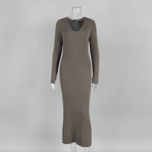 Women’s Solid Color Long Sleeve V - Neck Bodycon Dress | Pure Desire Celebrity Style | Summer 2025 - Negative Apparel