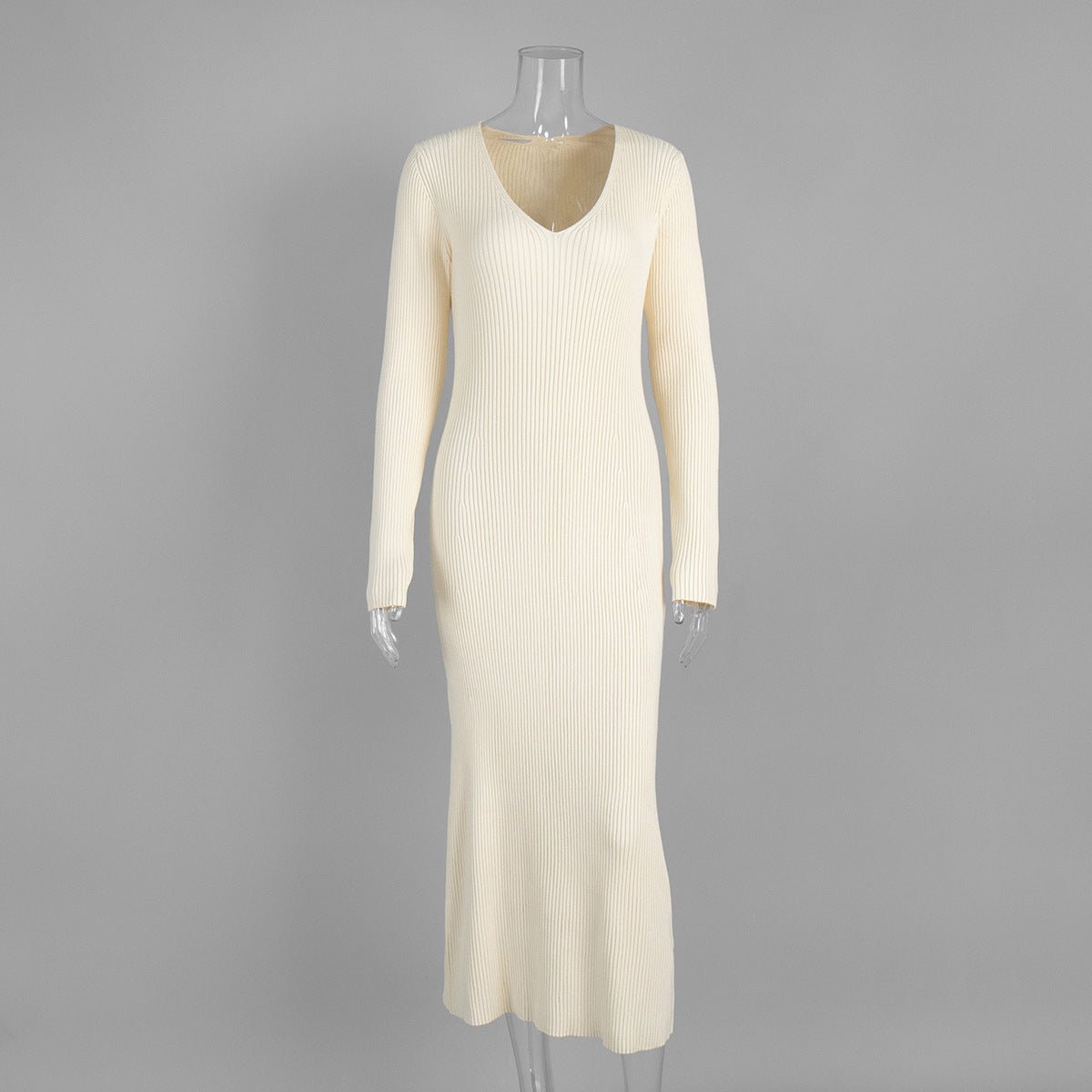 Women’s Solid Color Long Sleeve V - Neck Bodycon Dress | Pure Desire Celebrity Style | Summer 2025 - Negative Apparel