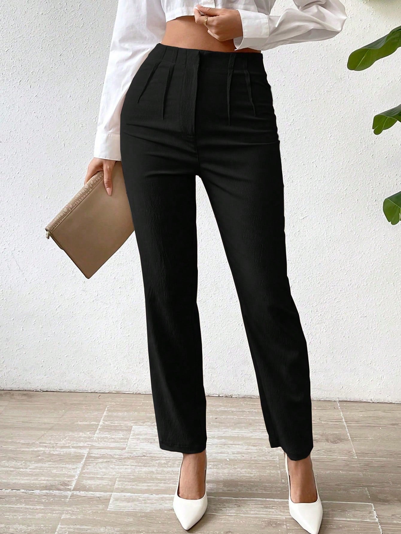 Women's Solid Color Pleated Pants Suitable For Spring And Summer - Negative Apparel