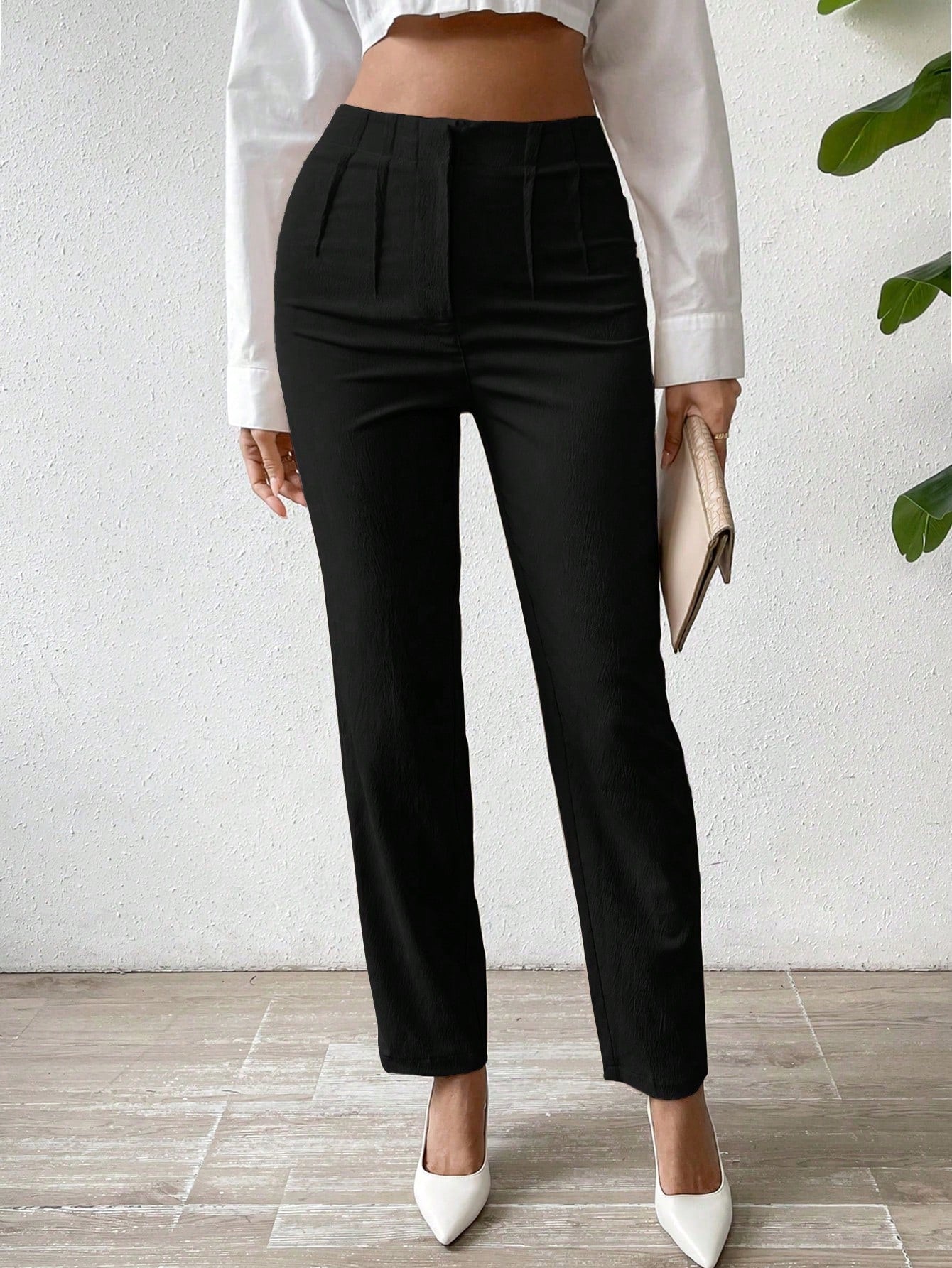 Women's Solid Color Pleated Pants Suitable For Spring And Summer - Negative Apparel