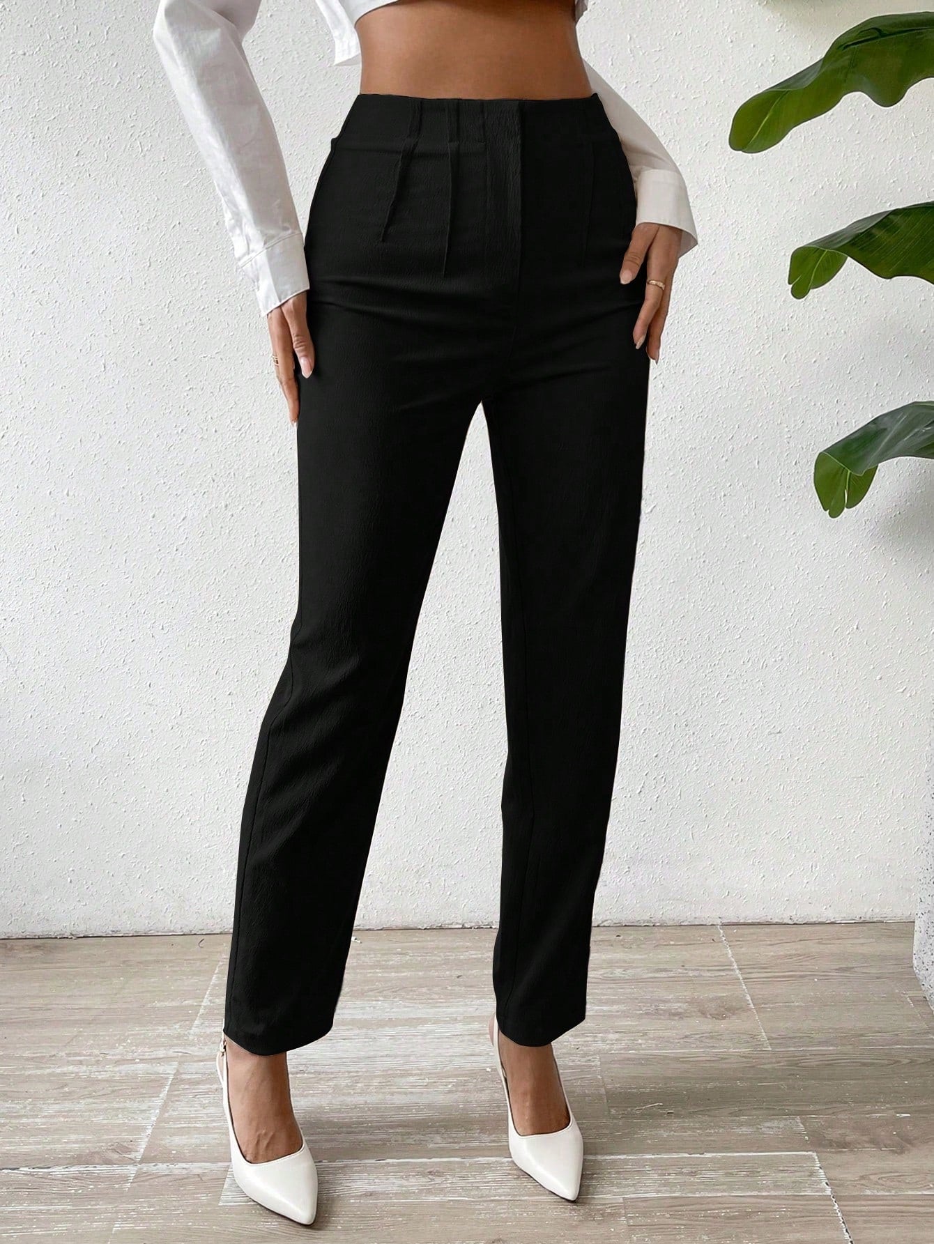 Women's Solid Color Pleated Pants Suitable For Spring And Summer - Negative Apparel