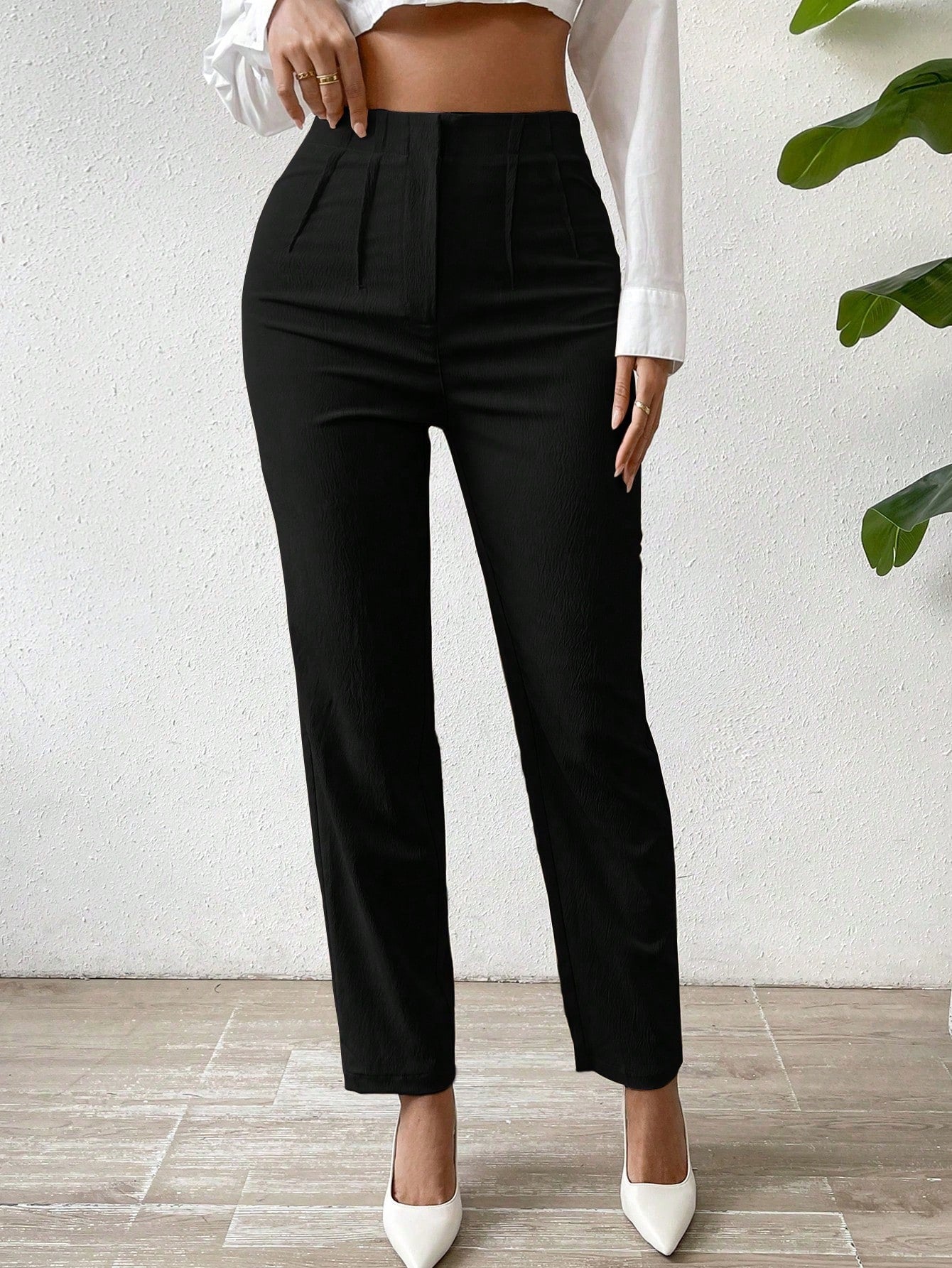 Women's Solid Color Pleated Pants Suitable For Spring And Summer - Negative Apparel