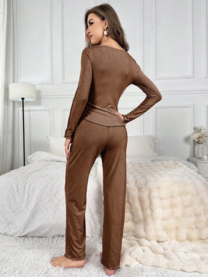 Women's Solid Color Ribbed Knit Pajama Set - Negative Apparel