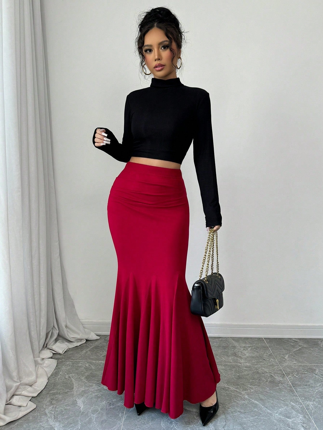 Women's Solid Color Simple Fitted Skirt, Casual Daily Wear For New Year Clothes Maxi Women Outfit - Negative Apparel