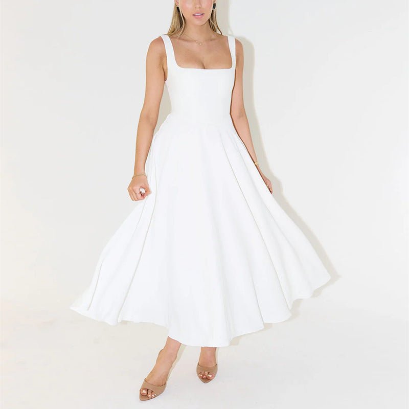 Women’s Solid Color Sleeveless Long A - Line Dress – High - Waist Halter Summer Dress in Multiple Colors | Elegant Temperament Commuter Style - Negative Apparel