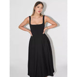 Women’s Solid Color Sleeveless Long A - Line Dress – High - Waist Halter Summer Dress in Multiple Colors | Elegant Temperament Commuter Style - Negative Apparel