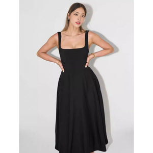 Women’s Solid Color Sleeveless Long A - Line Dress – High - Waist Halter Summer Dress in Multiple Colors | Elegant Temperament Commuter Style - Negative Apparel