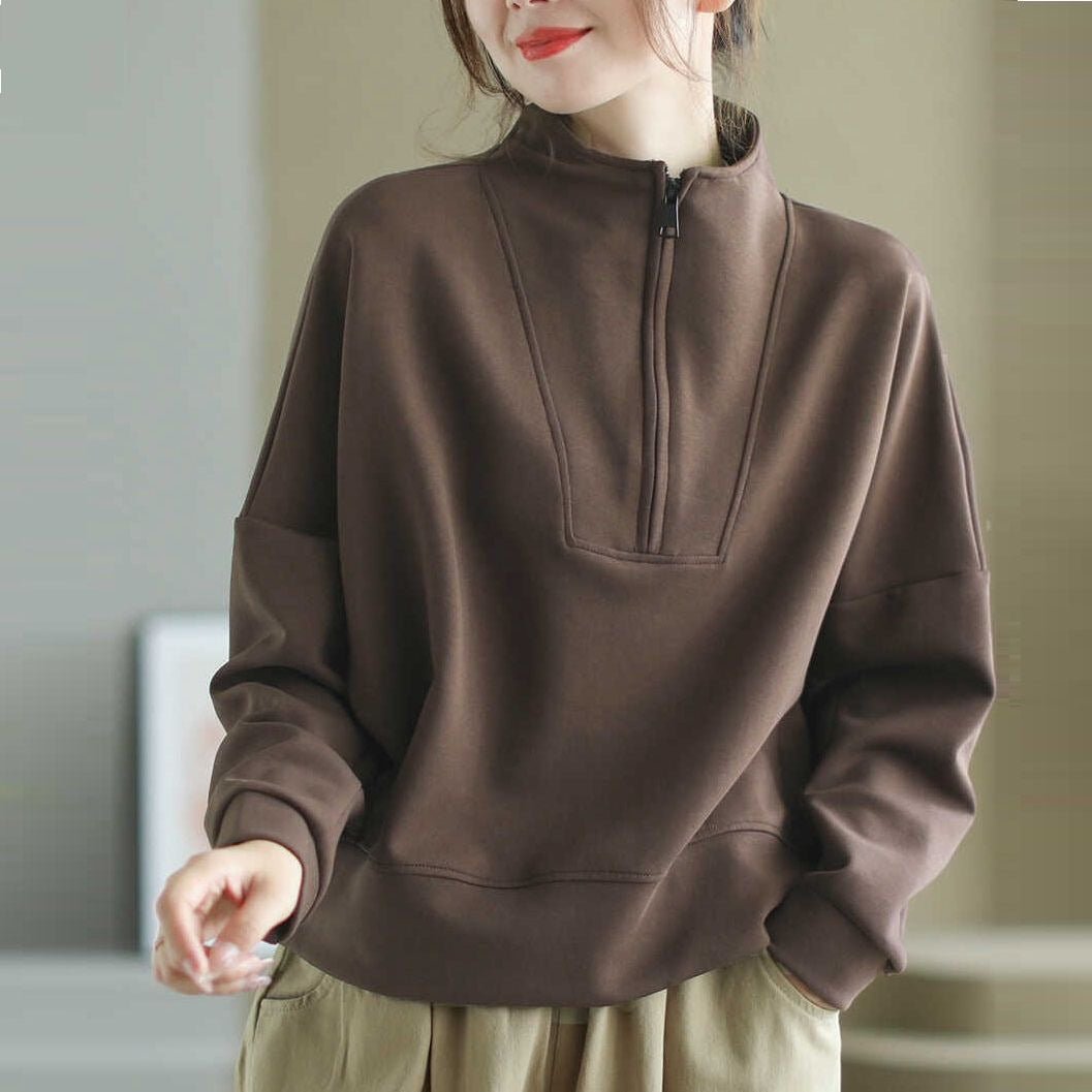 Women’s Solid Color Stand Collar Sweater – Japanese & Korean Slim Fit Pullover | Autumn 2025 Casual Knitwear - Negative Apparel