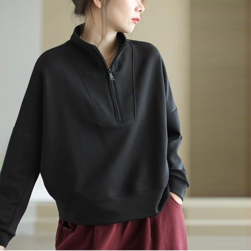 Women’s Solid Color Stand Collar Sweater – Japanese & Korean Slim Fit Pullover | Autumn 2025 Casual Knitwear - Negative Apparel