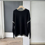 Women’s Solid Color Thick Knit Pullover Sweater – Loose Fit Lazy Wind Casual Crew Neck, Autumn 2025 - Negative Apparel