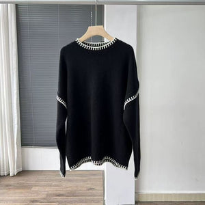 Women’s Solid Color Thick Knit Pullover Sweater – Loose Fit Lazy Wind Casual Crew Neck, Autumn 2025 - Negative Apparel